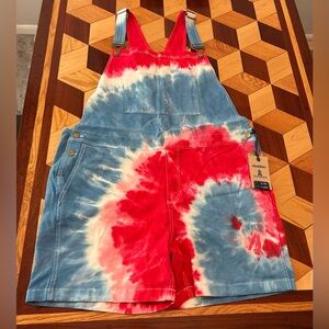 chubbies overalls NWT red white blue tie dye XXL